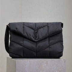 YSL 25S LOULOU PUFFER BAG 34 IN BLACK NYLON BLACK HARDWRE
