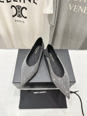 SL NOUR LEOPARD POINT TOE BALLET BLACK CRYSTAL SATIN