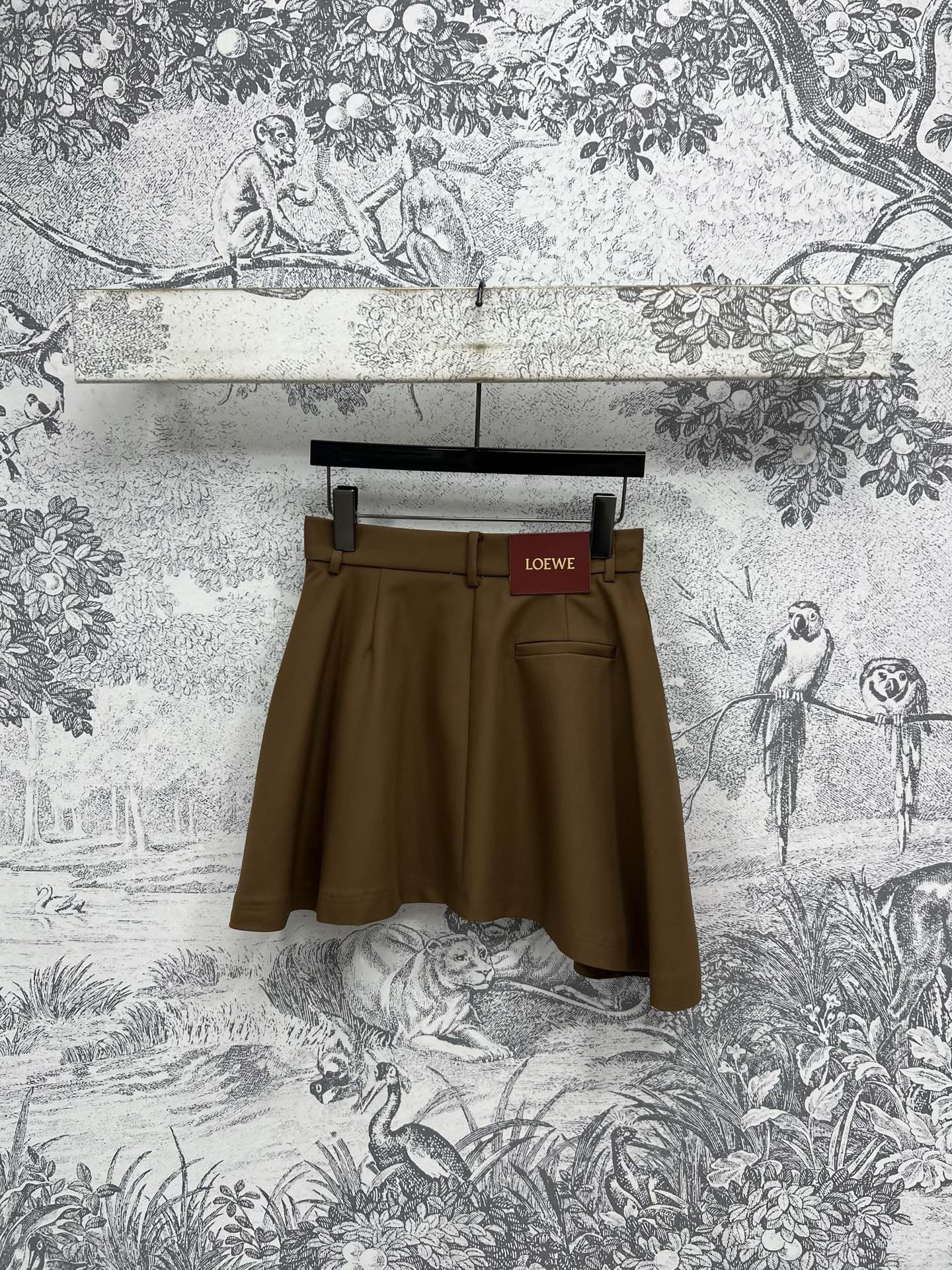 Loewe 25 Pleated Short Skirt Khaki Brown Polyester Fiber