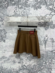 Loewe 25 Pleated Short Skirt Khaki Brown Polyester Fiber