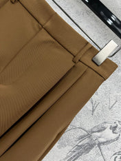 Loewe 25 Pleated Short Skirt Khaki Brown Polyester Fiber