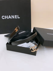 DOUBLE C BELT 20MM IN BLACK CALFSKIN WITH GOLD-TONE CHAIN INTERWOVEN BUCKLE