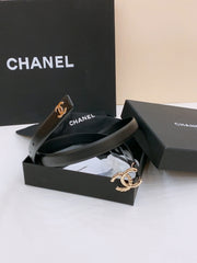 DOUBLE C BELT 20MM IN BLACK CALFSKIN WITH GOLD-TONE CHAIN INTERWOVEN BUCKLE