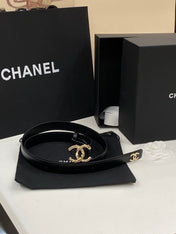 DOUBLE C BELT 20MM IN BLACK CALFSKIN WITH GOLD-TONE CHAIN INTERWOVEN BUCKLE