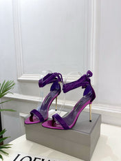 TOM FORD 26S HIGH-HEELED SANDALS 105 MM IN PURPLE FABRIC AND CALFSKIN