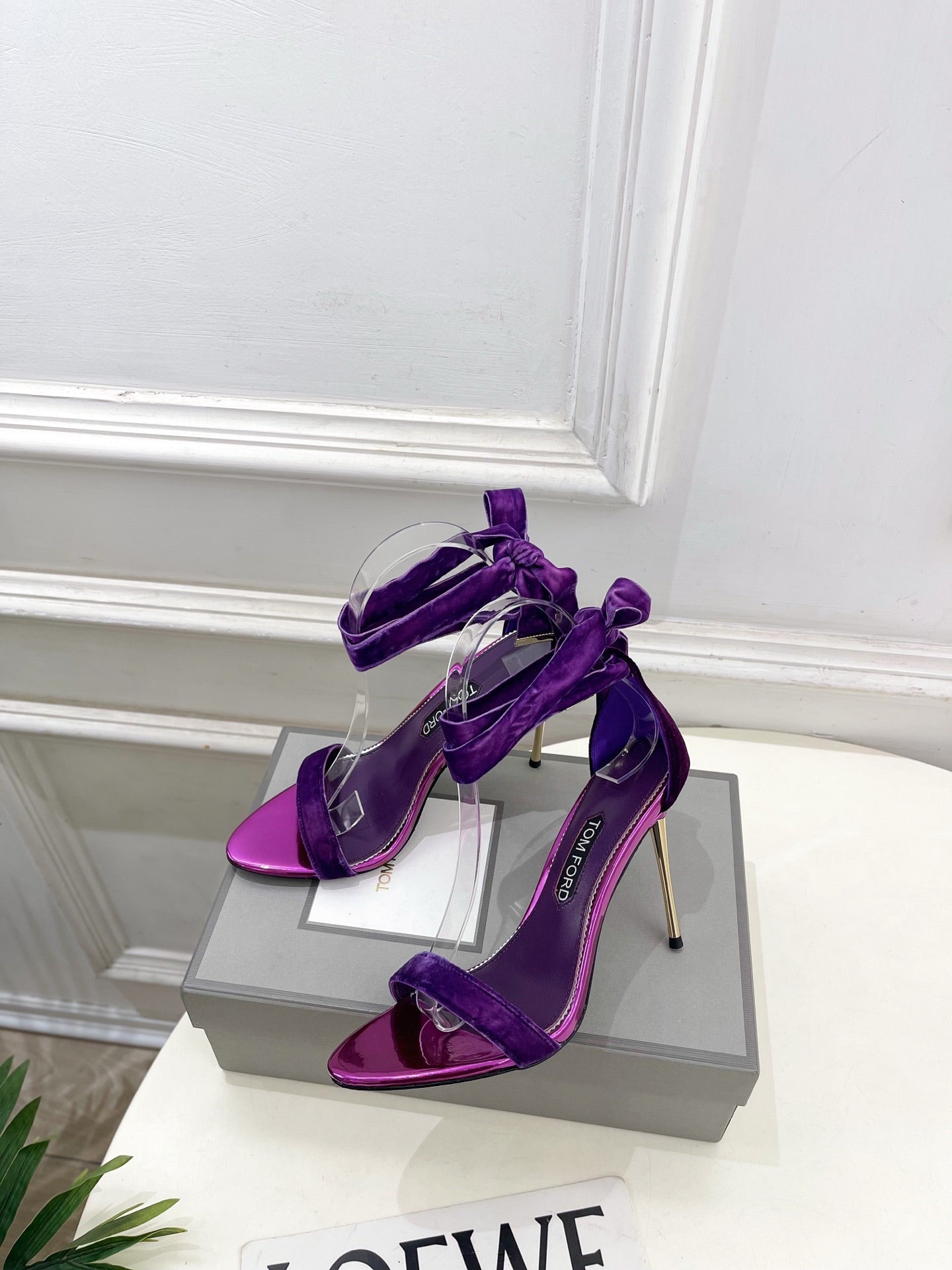 TOM FORD 26S HIGH-HEELED SANDALS 105 MM IN PURPLE FABRIC AND CALFSKIN