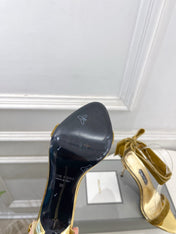 TOM FORD 26S HIGH-HEELED SANDALS 105 MM IN BROWN FABRIC AND GOLD CALFSKIN