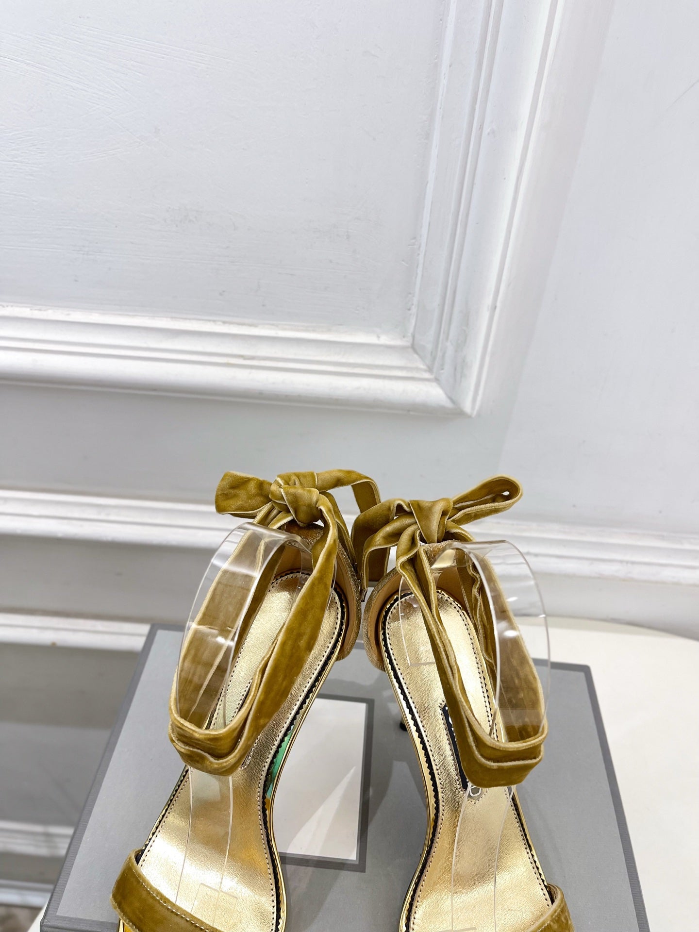 TOM FORD 26S HIGH-HEELED SANDALS 105 MM IN BROWN FABRIC AND GOLD CALFSKIN