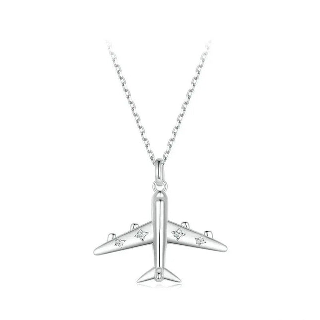 DELICATE AIRPLANE PENDANT NECKLACE PLATINUM PLATED NECKLACE