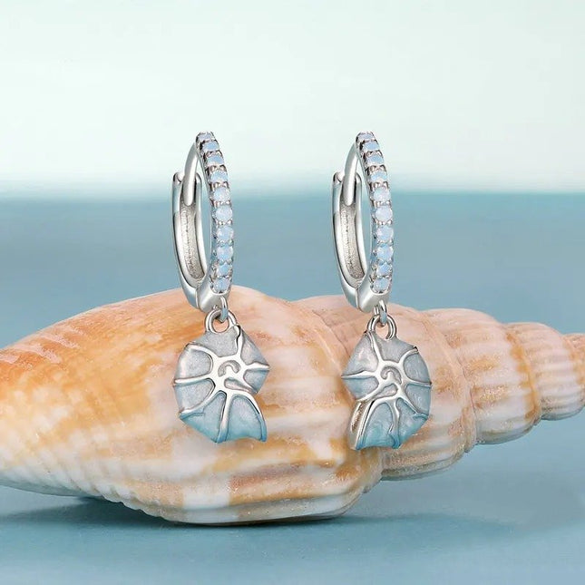 Blue Conch Ear Buckles Sea Shell Drop Hypoallergenic Earrings