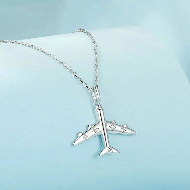 DELICATE AIRPLANE PENDANT NECKLACE PLATINUM PLATED NECKLACE