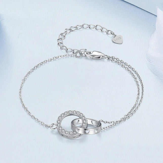 Silver Double Circle Bracelet Eternity Adjustable Chain Link Platinum Plated