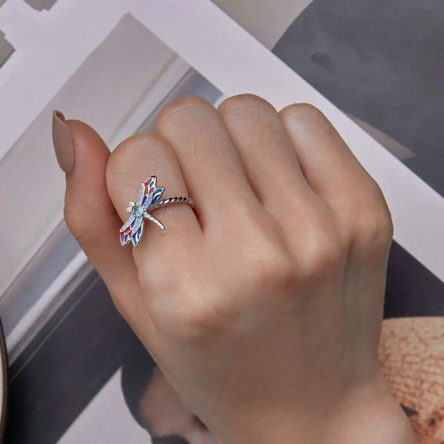 Enamel Dragonfly Opening Ring Insect Adjustable Ring