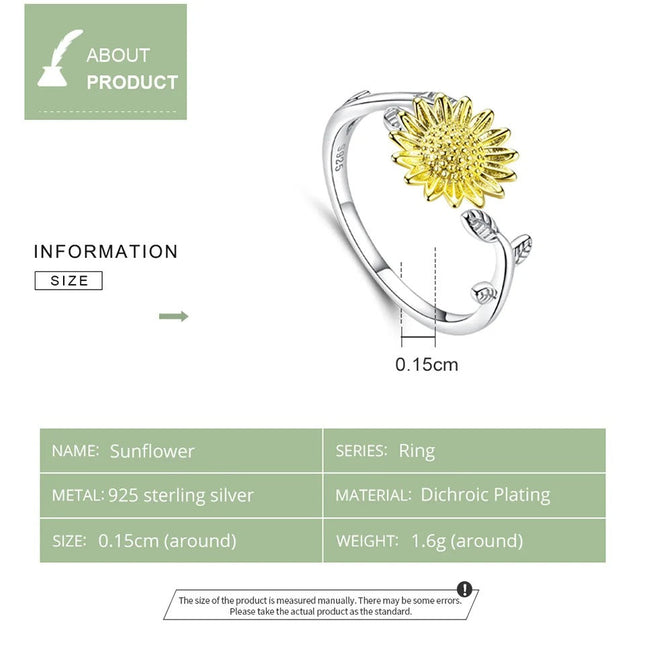 Sunflower Finger Rings for Women Wedding Band Engagement Statement