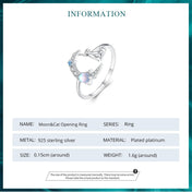 Cat and Moon Cute Animal Opening Ring Moonstone Adjustable Ring