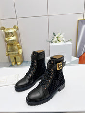 BALMAIN 26S BOOTS IN BLACK CALFSKIN AND SUEDE