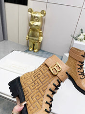 BALMAIN 26S BOOTS IN LIGHT BROWN CALFSKIN AND SUEDE