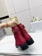 BALMAIN 26S BOOTS IN DARK RED CALFSKIN AND SUEDE