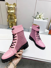 BALMAIN 26S BOOTS IN LIGHT PINK CALFSKIN AND SUEDE