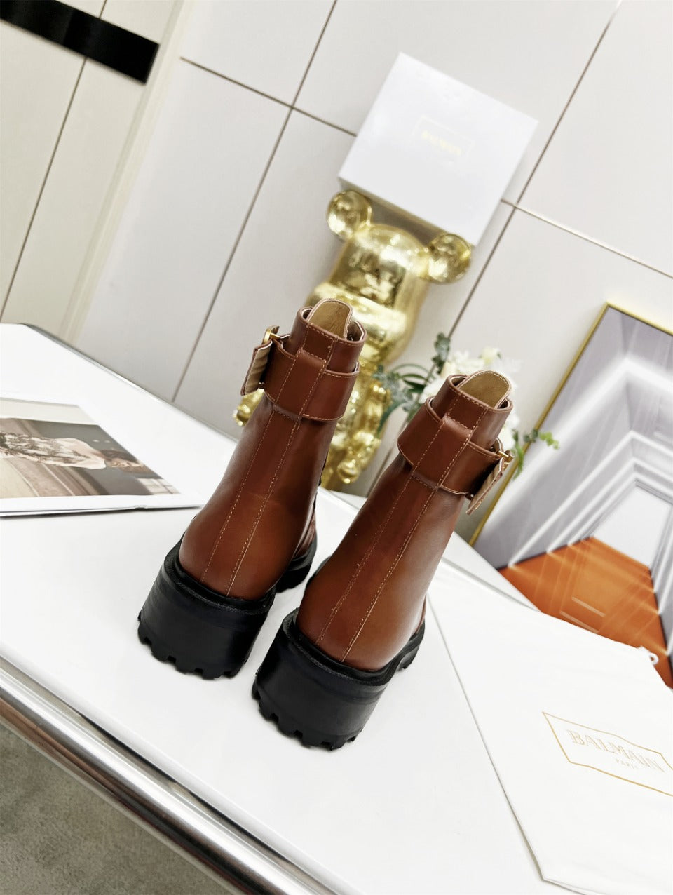 BALMAIN 26S BOOTS IN BROWN CALFSKIN