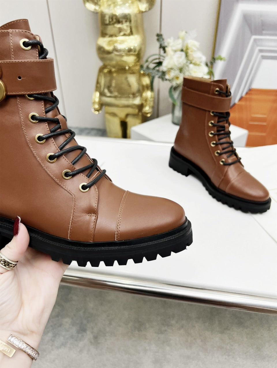 BALMAIN 26S BOOTS IN BROWN CALFSKIN