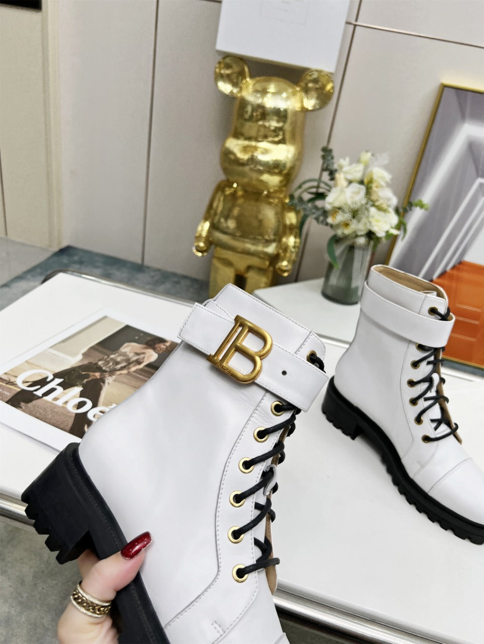 BALMAIN 26S BOOTS IN WHITE CALFSKIN
