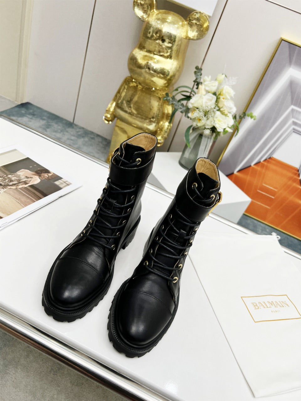 BALMAIN 26S BOOTS IN BLACK CALFSKIN
