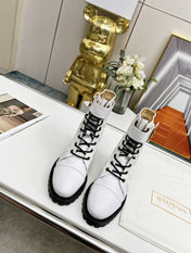 BALMAIN 26S COMBAT BOOTS IN WHITE CALFSKIN
