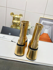 BALMAIN 26S PLATFORM BOOTS 100 MM IN GOLD METALLIC CALFSKIN