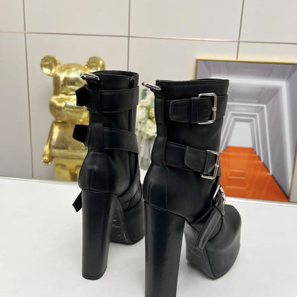 SL ANKLE BUCKLE BOOT PLATFORM BLACK SMOOTH CALFSKIN