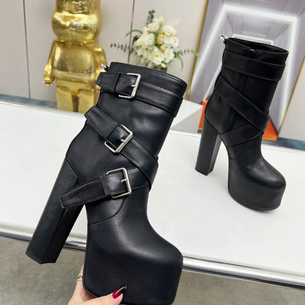 SL ANKLE BUCKLE BOOT PLATFORM BLACK SMOOTH CALFSKIN