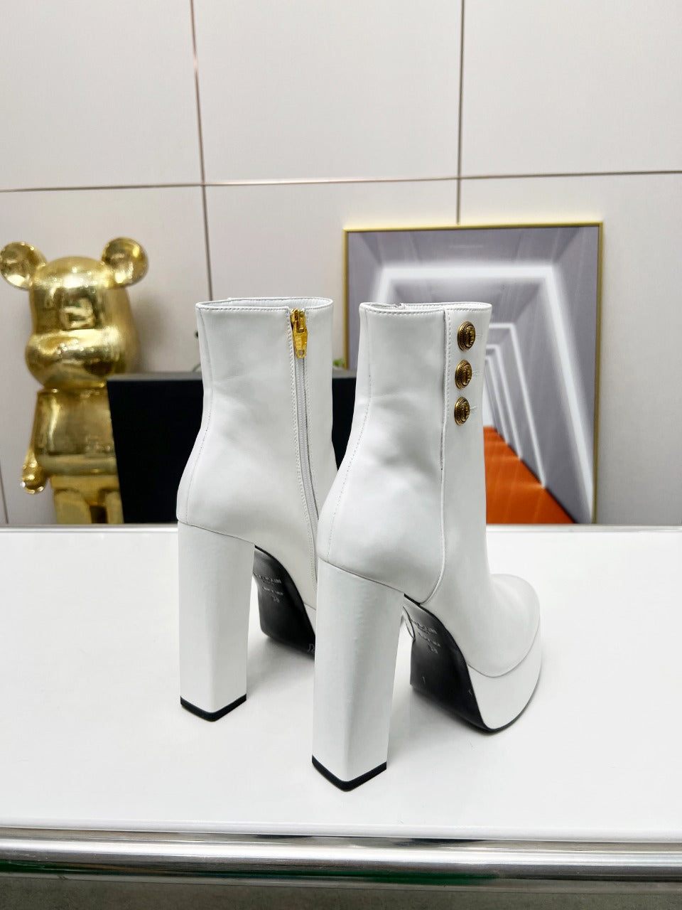 BALMAIN 26S BOOTS 135 MM IN WHITE CALFSKIN