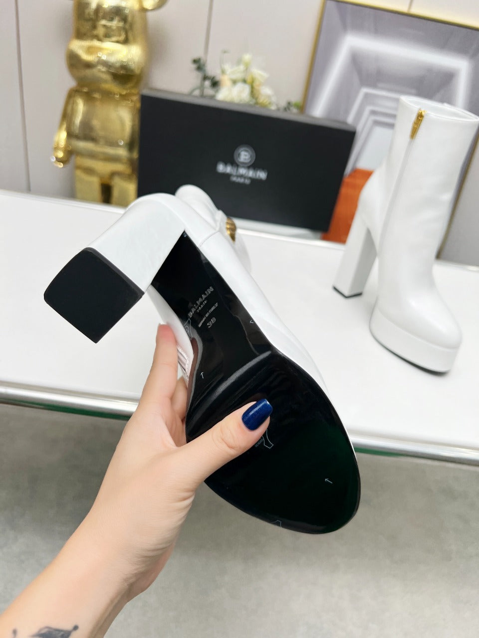 BALMAIN 26S BOOTS 135 MM IN WHITE CALFSKIN