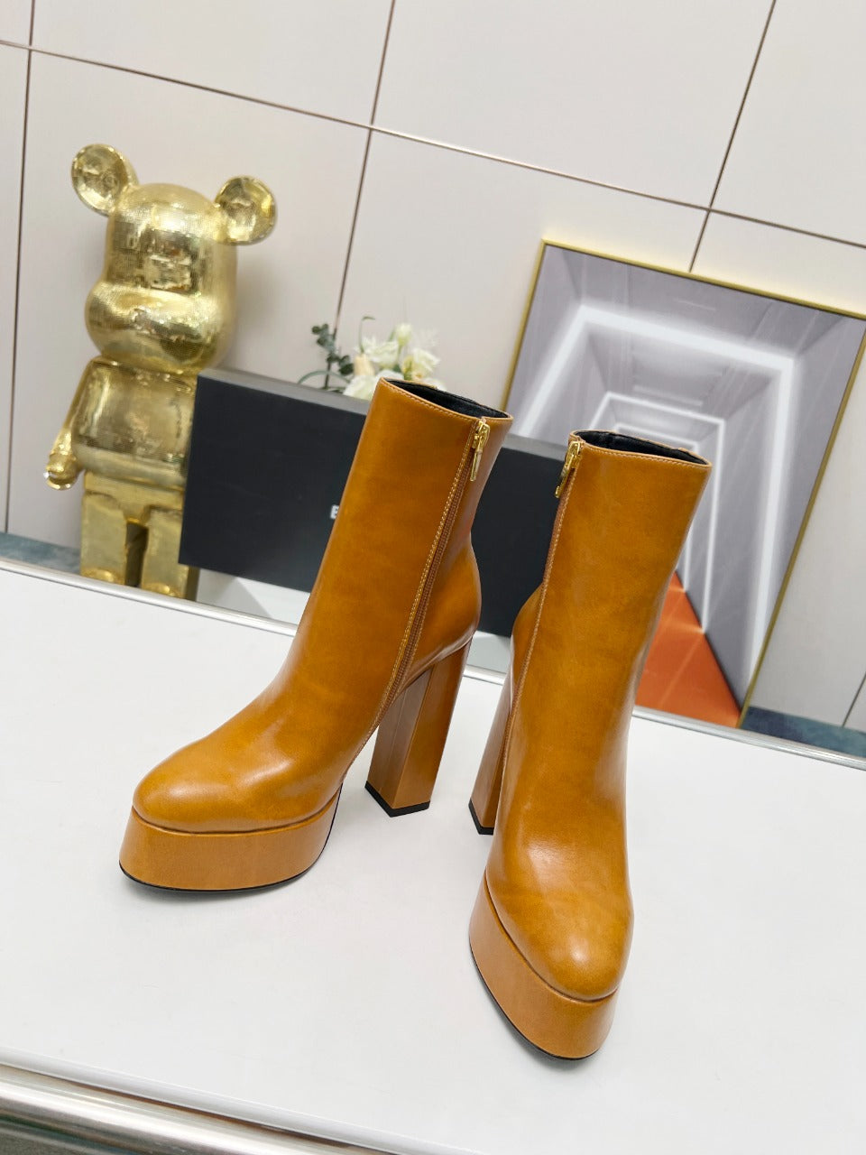 BALMAIN 26S BOOTS 135 MM IN BROWN CALFSKIN