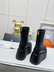 BALMAIN 26S PLATFORM BOOTS 100 MM IN BLACK LAMBSKIN