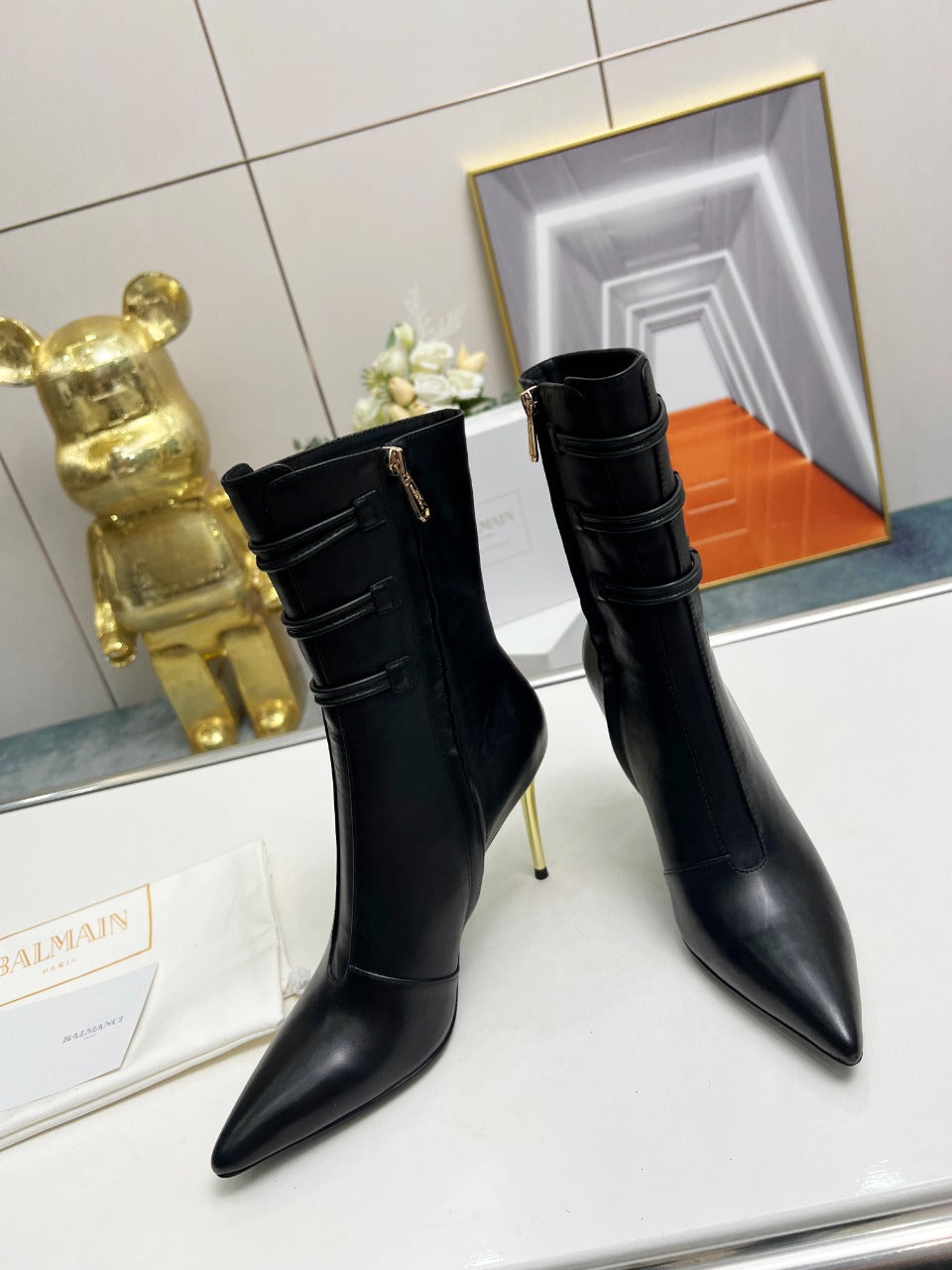 BALMAIN 26S HIGH-HEEL BOOTS 95 MM IN BLACK LAMBSKIN