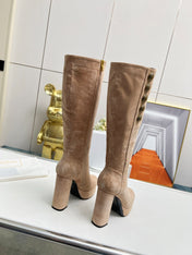 BALMAIN 26S HIGH BOOTS 115 MM IN WARM BEIGE SUEDE
