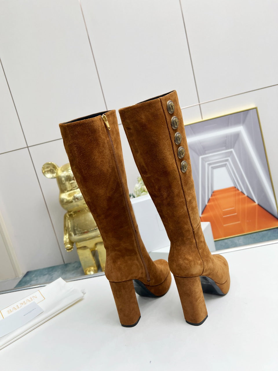 BALMAIN 26S HIGH BOOTS 115 MM IN BROWN SUEDE