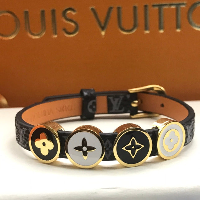 LV LEATHER ROPE 4 MOTIFS GOLD BRACELET