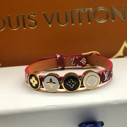 LV LEATHER ROPE 4 MOTIFS GOLD BRACELET