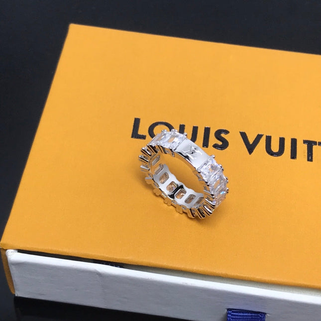 LV LOGO SILVER DIAMOND RING