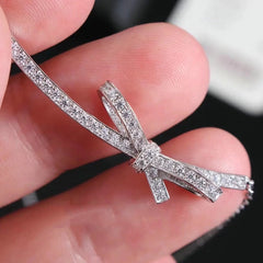 CHANE RUBAN BOW SILVER DIAMOND NECKLACE