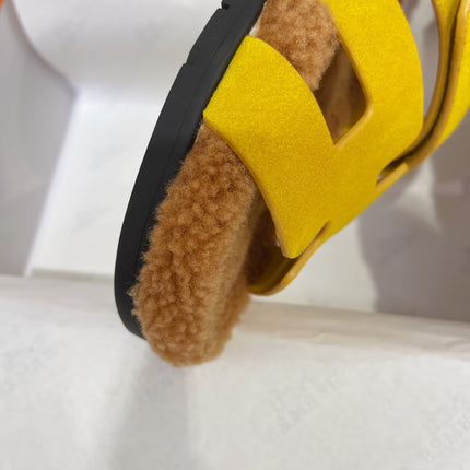 Chypre Sandal Gold shearling insole Yellow Velvet leather lining