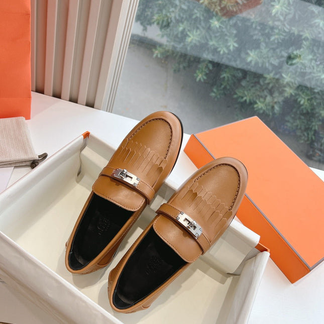 Destin Loafer Brown Goatskin with Fringe Detail