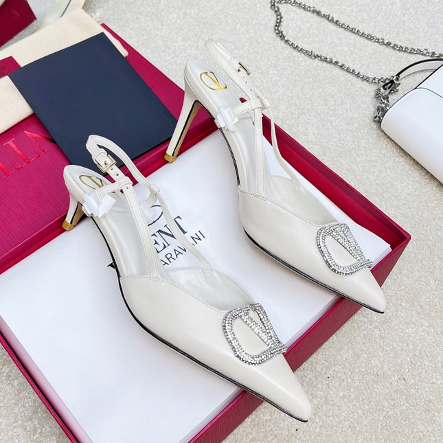 Vlogo Signature Diamond Slingback White Calfskin