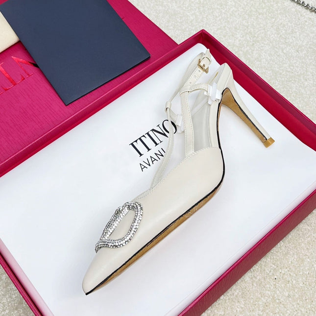 Vlogo Signature Diamond Slingback White Calfskin