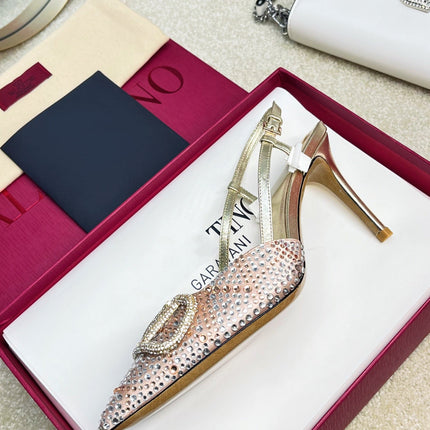 Vlogo Signature Slingback Light Pink Calfskin With Crystals