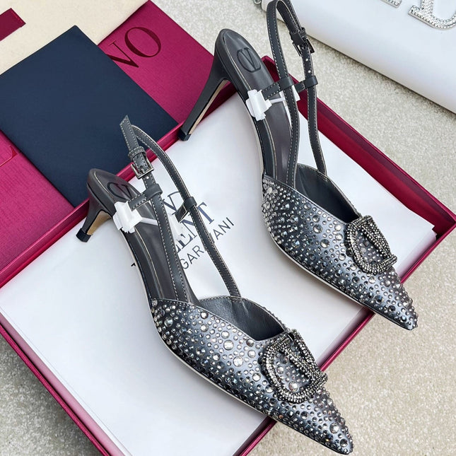 Vlogo Signature Slingback Black Calfskin With Crystals