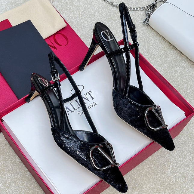 Vlogo Signature Slingback Rough Black Calfskin