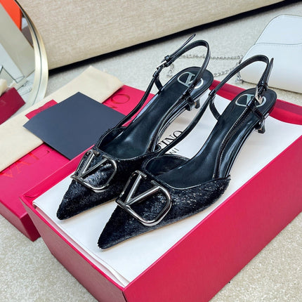 Vlogo Signature Slingback Rough Black Calfskin